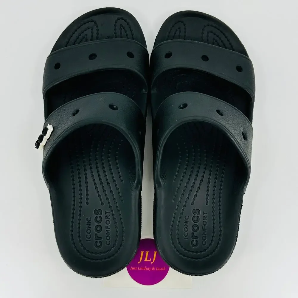 Crocs Classic Two Strap Black Comfort Slide Sandals Size 7 Men's / 9 Women's